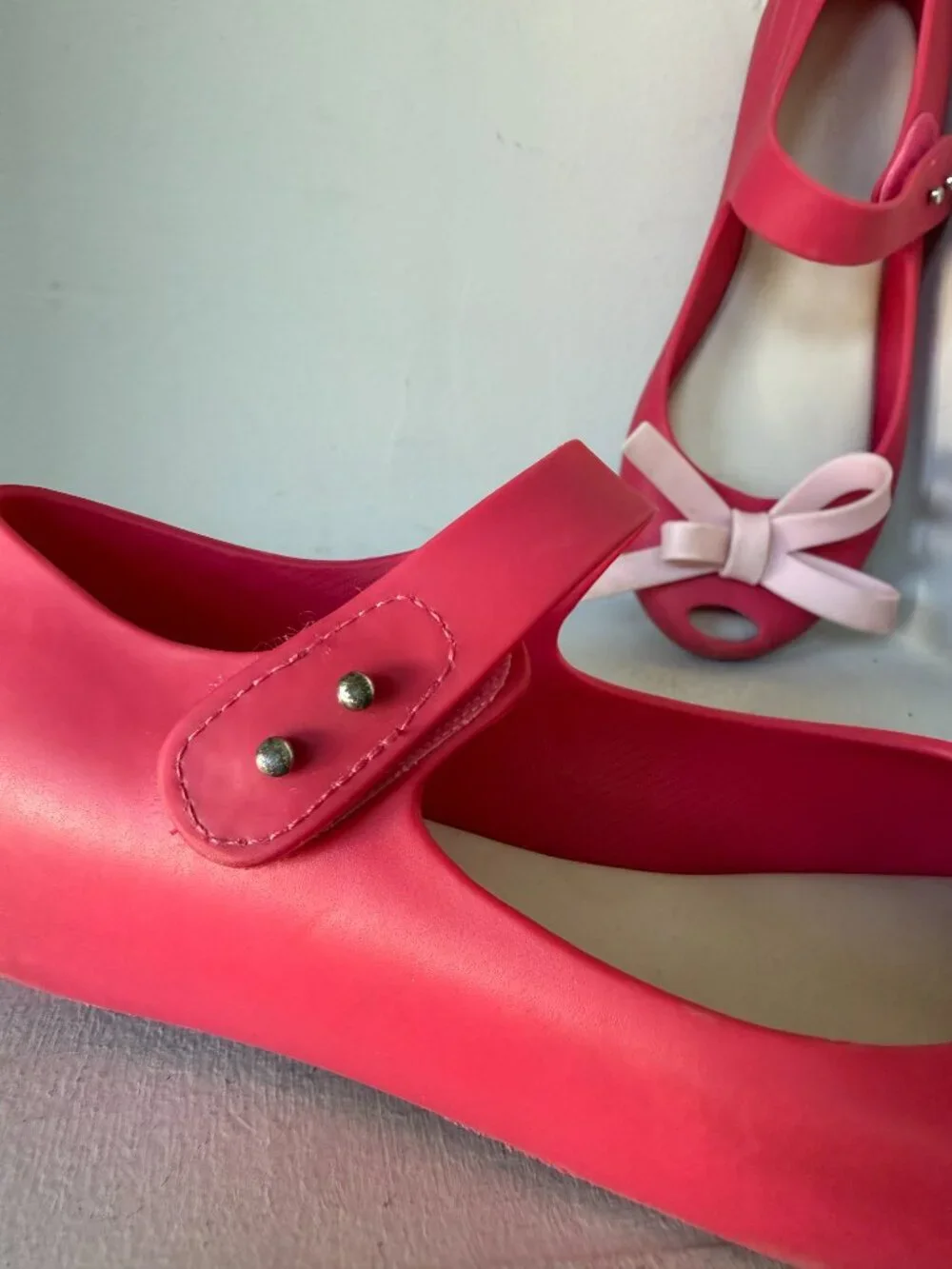 Mini Melissa Pink Jelly Mary Jane Flats Bow Vegan Shoes Size 2